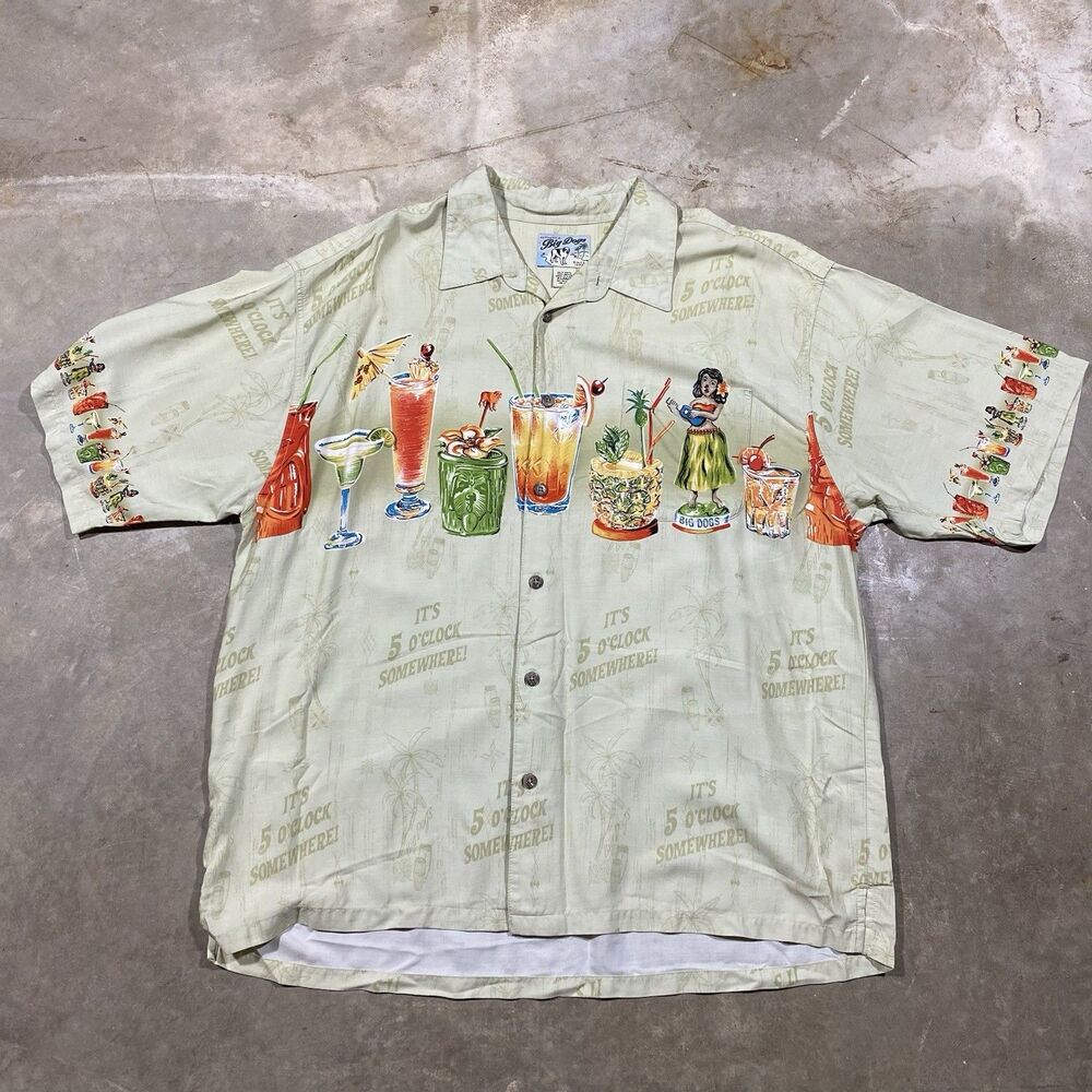 Big Dogs Hawaiian Shirt XL It’s 5 O’Clock Somewhere Tropical Cocktail Hula